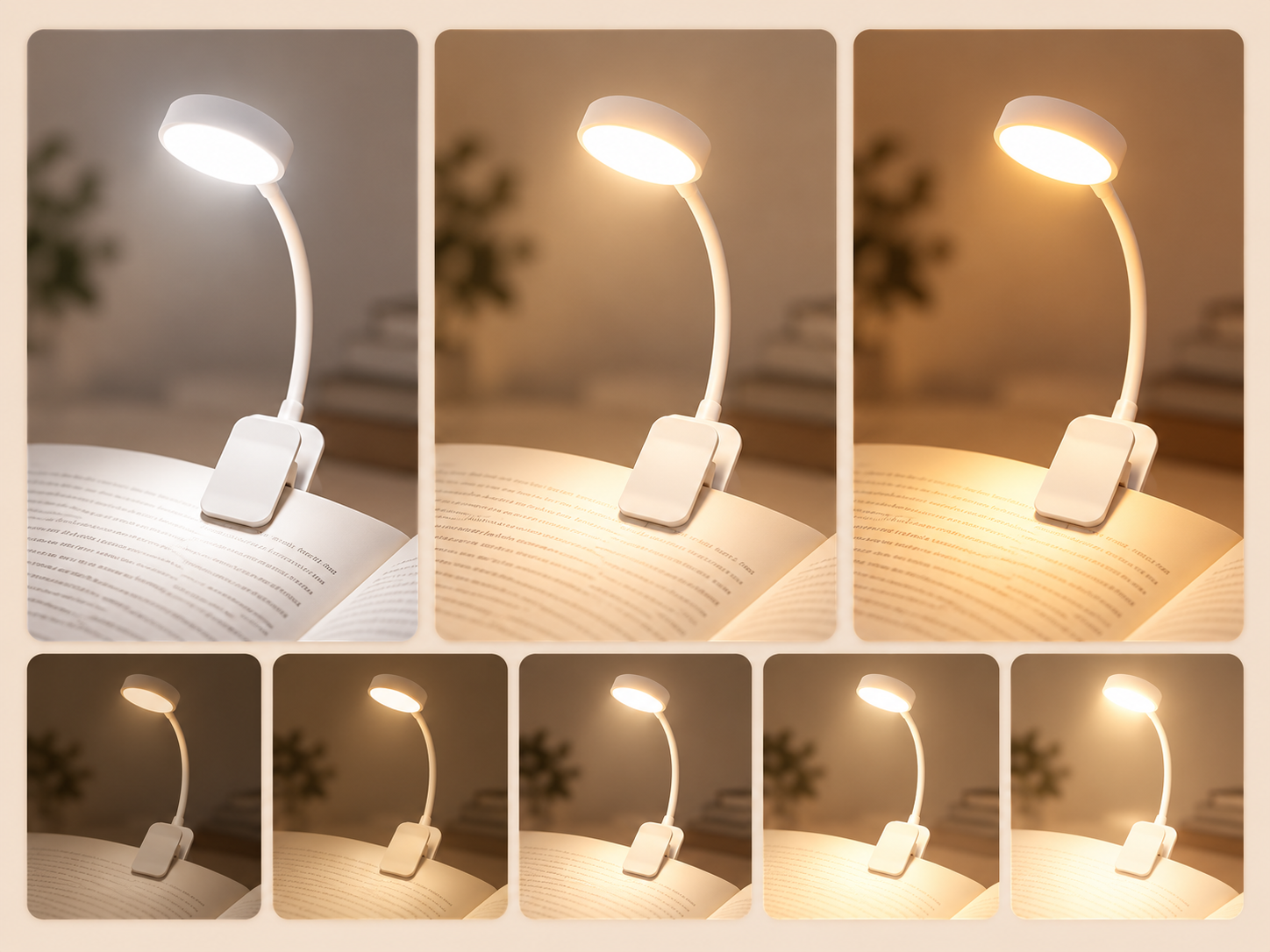 LumiClip mostrando 3 tonos de luz y brillo ajustable